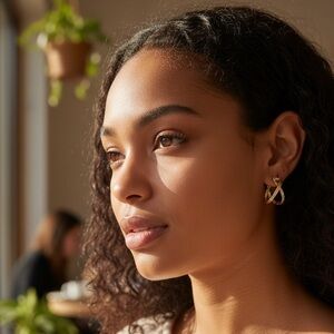 Gold tone double hoop earrings - Preowned